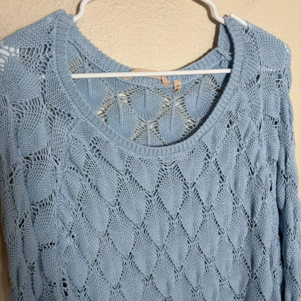 Soft Surroundings Sweater Women's 1X Blue Chinky Knit Long Sleeve Pullover Open - Picture 3 of 8